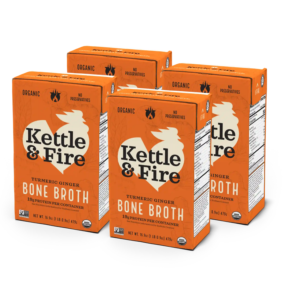 4 Pack: Turmeric Ginger Chicken Bone Broth - 32 oz